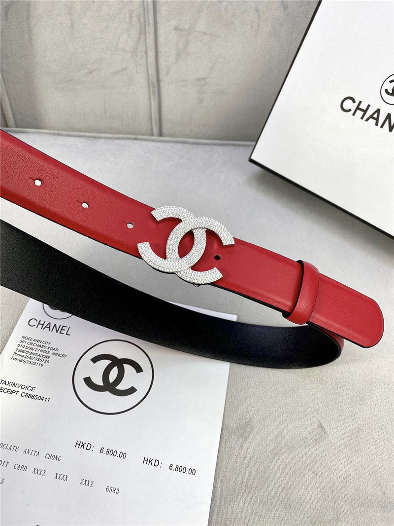 Chanel BELT Calfskin Gold/Silver Metal & Strass 30MM 2-1005 Red 2022 High