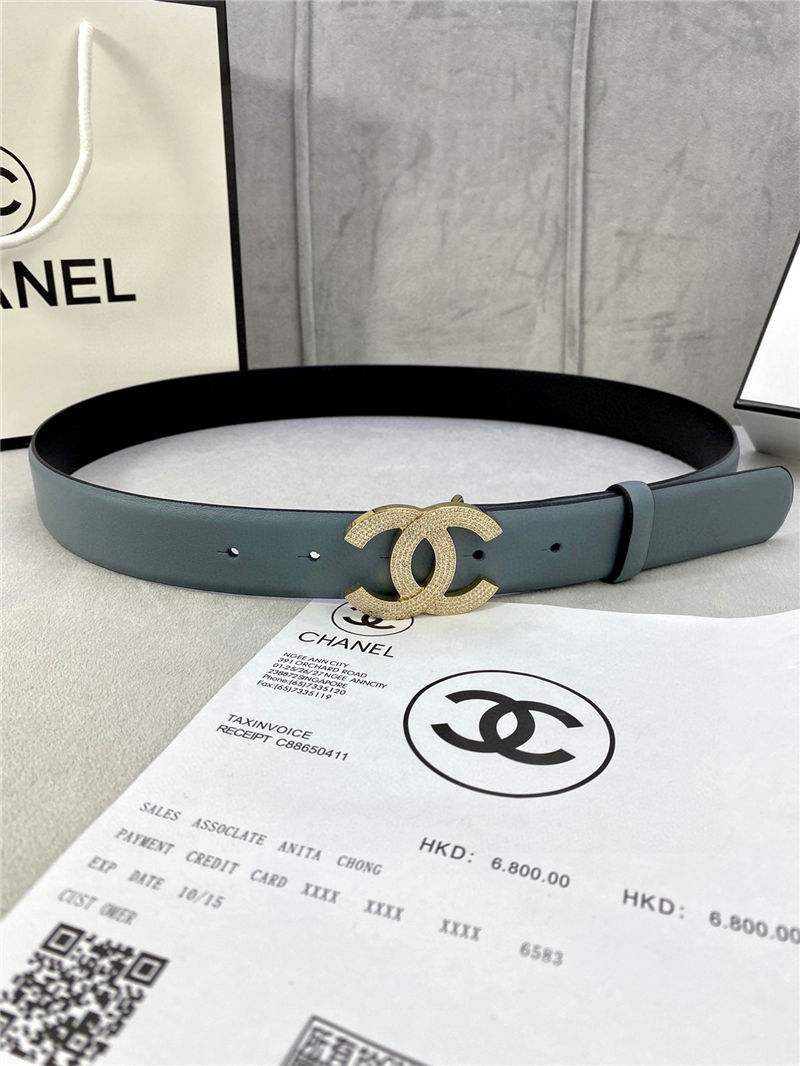 Chanel BELT Calfskin Gold/Silver Metal & Strass 30MM 2-1005 Grey Blue 2022 High