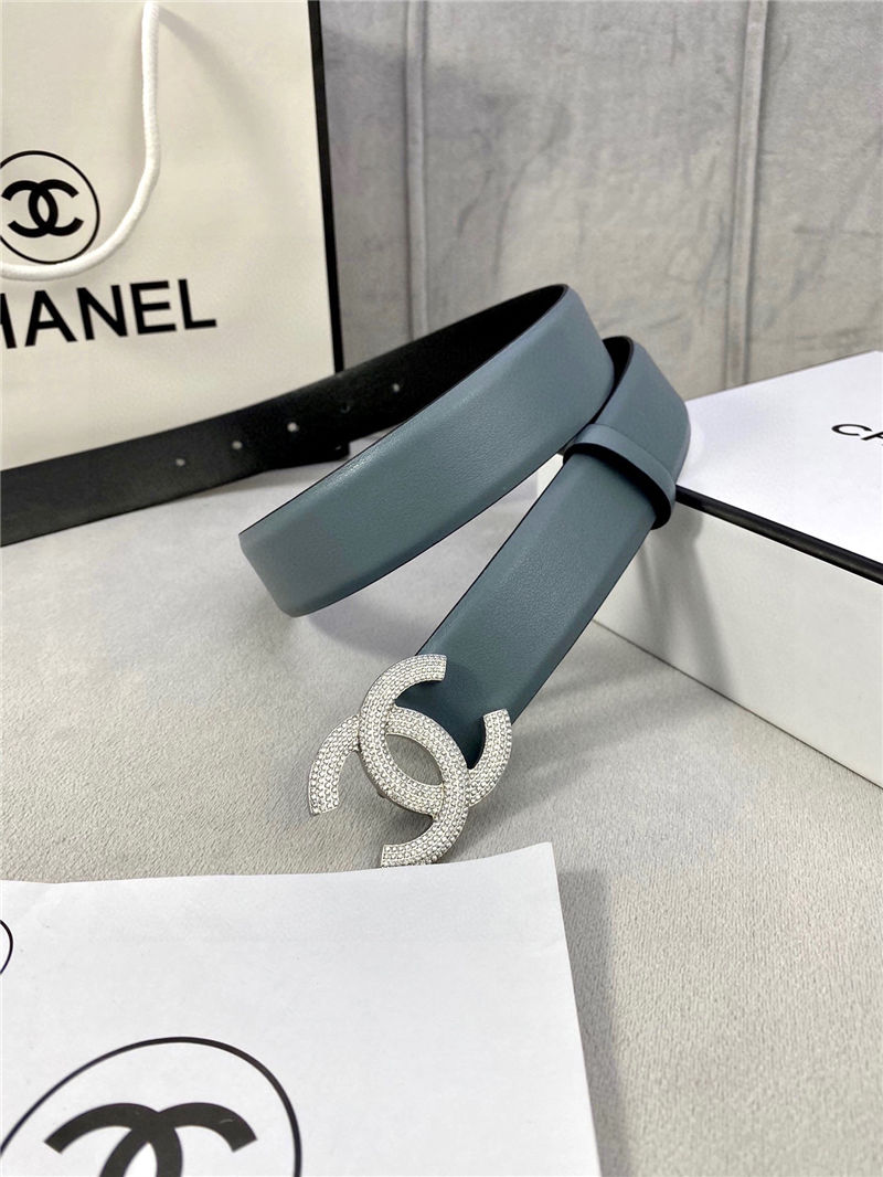 Chanel BELT Calfskin Gold/Silver Metal & Strass 30MM 2-1005 Grey Blue 2022 High