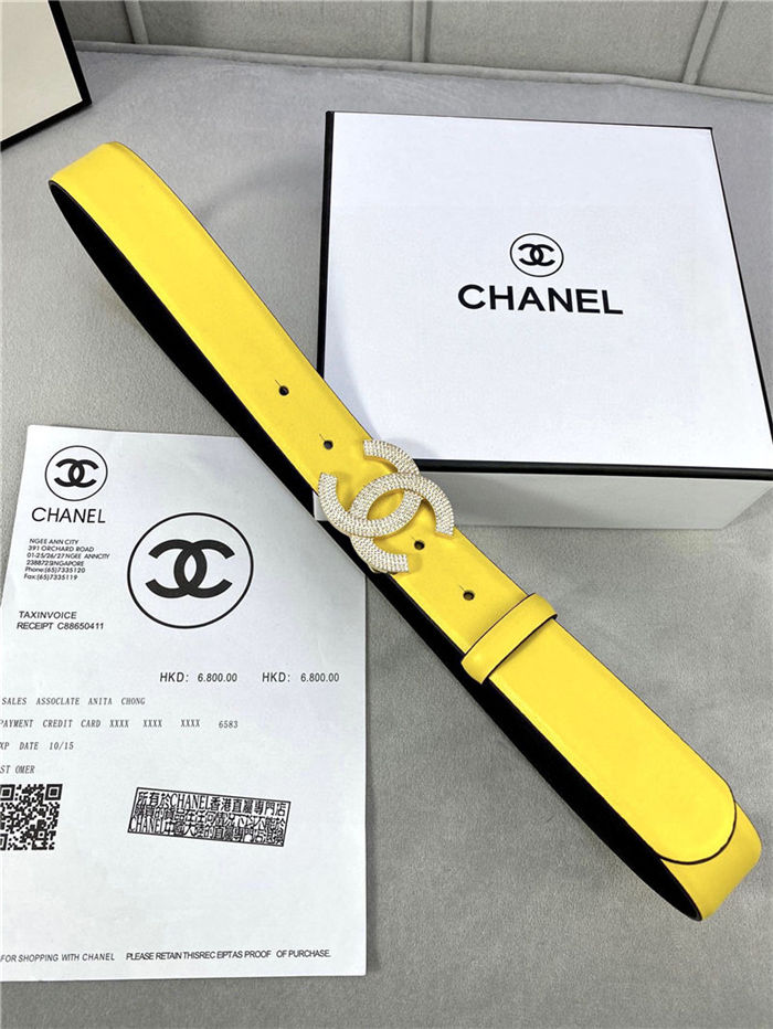 Chanel BELT Calfskin Gold/Silver Metal & Strass 30MM 2-1005 Yellow 2022 High