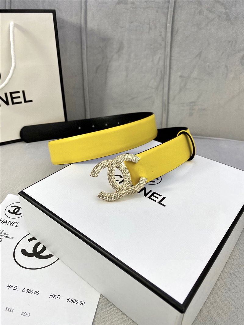 Chanel BELT Calfskin Gold/Silver Metal & Strass 30MM 2-1005 Yellow 2022 High