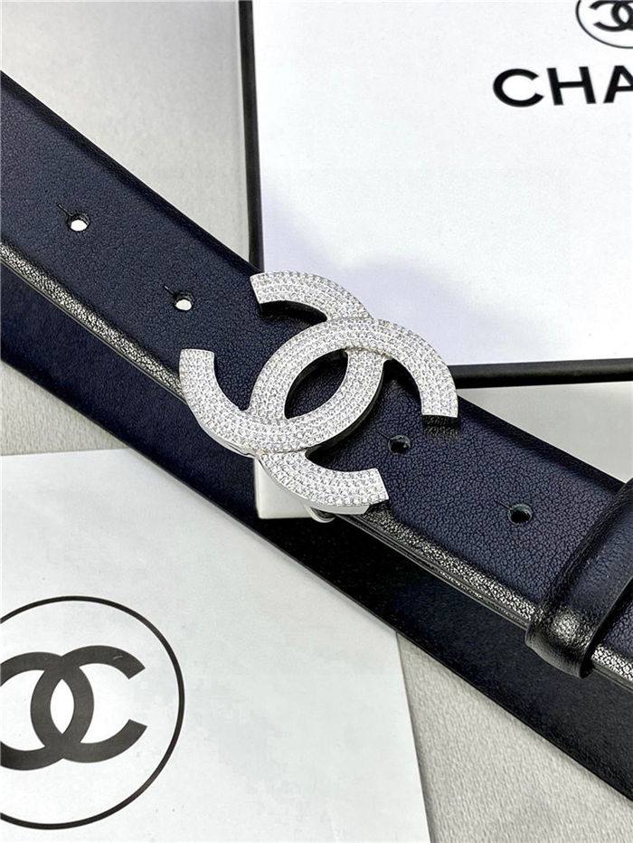 Chanel BELT Calfskin Gold/Silver Metal & Strass 30MM 2-1005 Black 2022 High