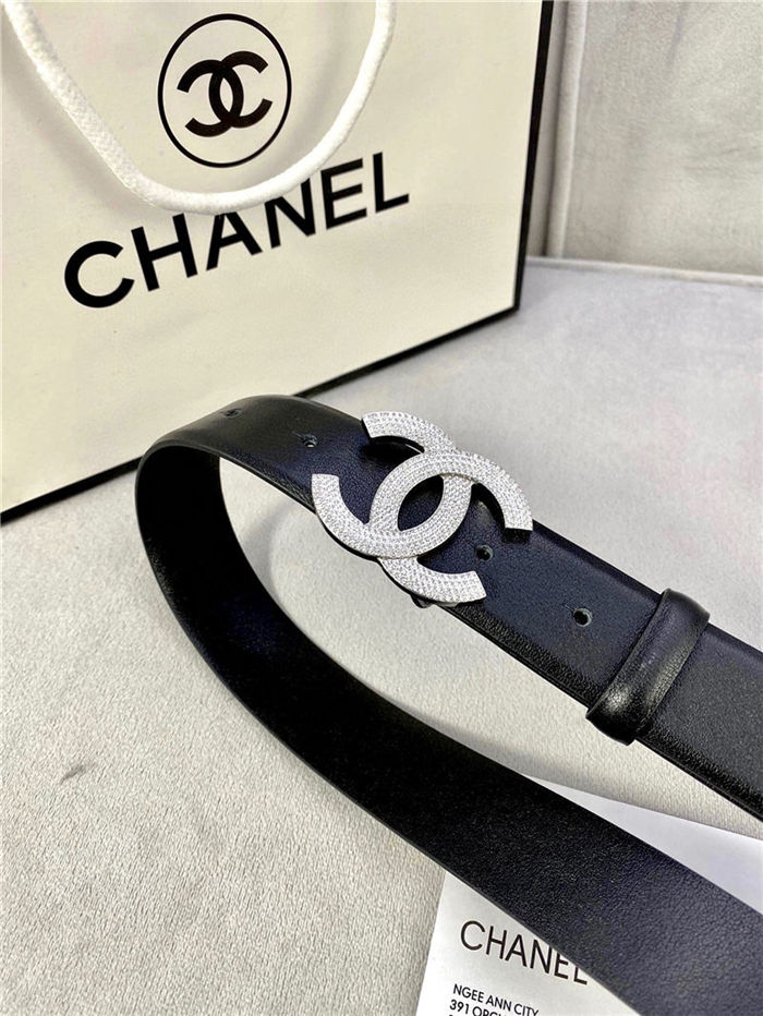 Chanel BELT Calfskin Gold/Silver Metal & Strass 30MM 2-1005 Black 2022 High