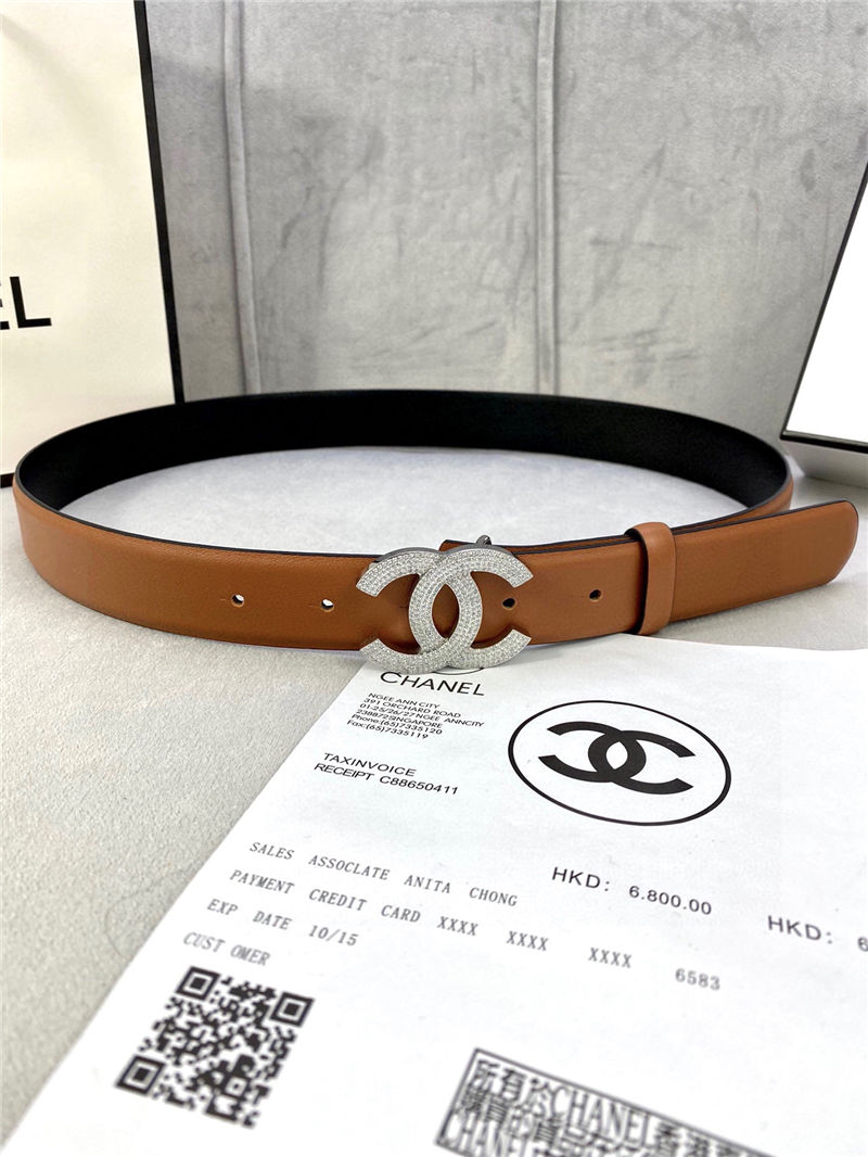 Chanel BELT Calfskin Gold/Silver Metal & Strass 30MM 2-1005 Brown 2022 High