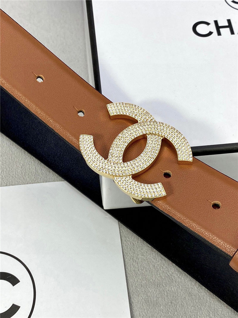 Chanel BELT Calfskin Gold/Silver Metal & Strass 30MM 2-1005 Brown 2022 High