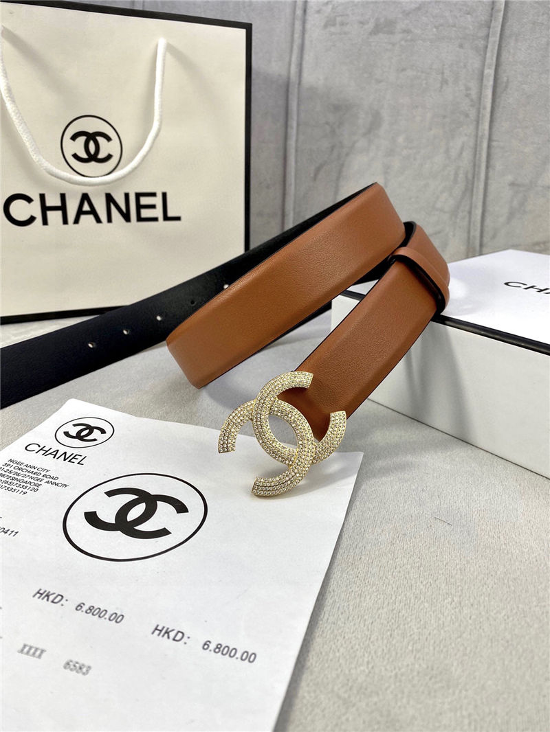 Chanel BELT Calfskin Gold/Silver Metal & Strass 30MM 2-1005 Brown 2022 High