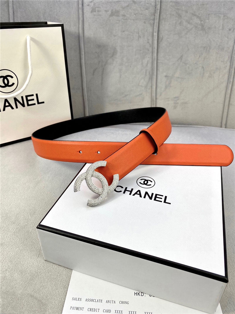 Chanel BELT Calfskin Gold/Silver Metal & Strass 30MM 2-1005 Orange 2022 High