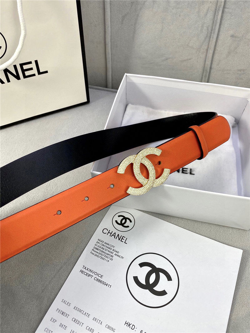 Chanel BELT Calfskin Gold/Silver Metal & Strass 30MM 2-1005 Orange 2022 High