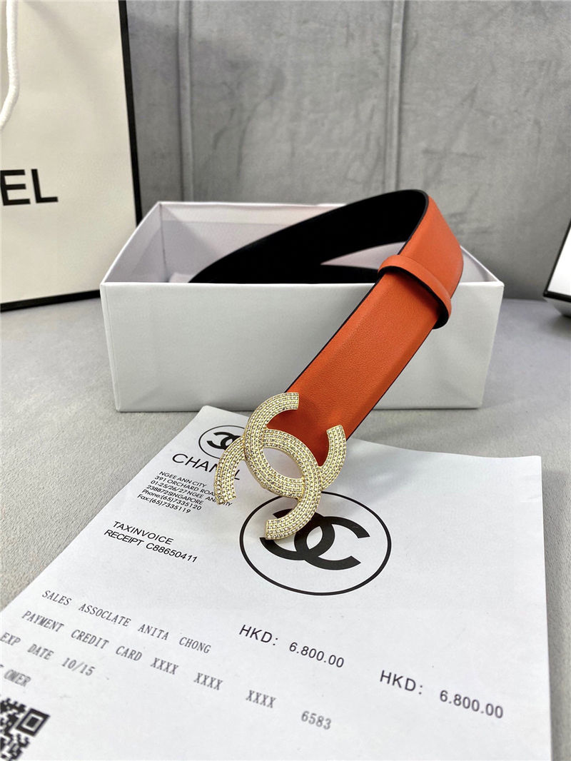 Chanel BELT Calfskin Gold/Silver Metal & Strass 30MM 2-1005 Orange 2022 High