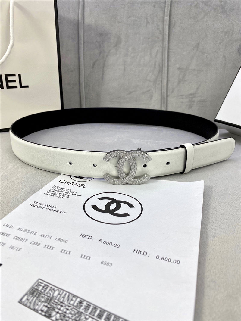 Chanel BELT Calfskin Gold/Silver Metal & Strass 30MM 2-1005 White 2022 High