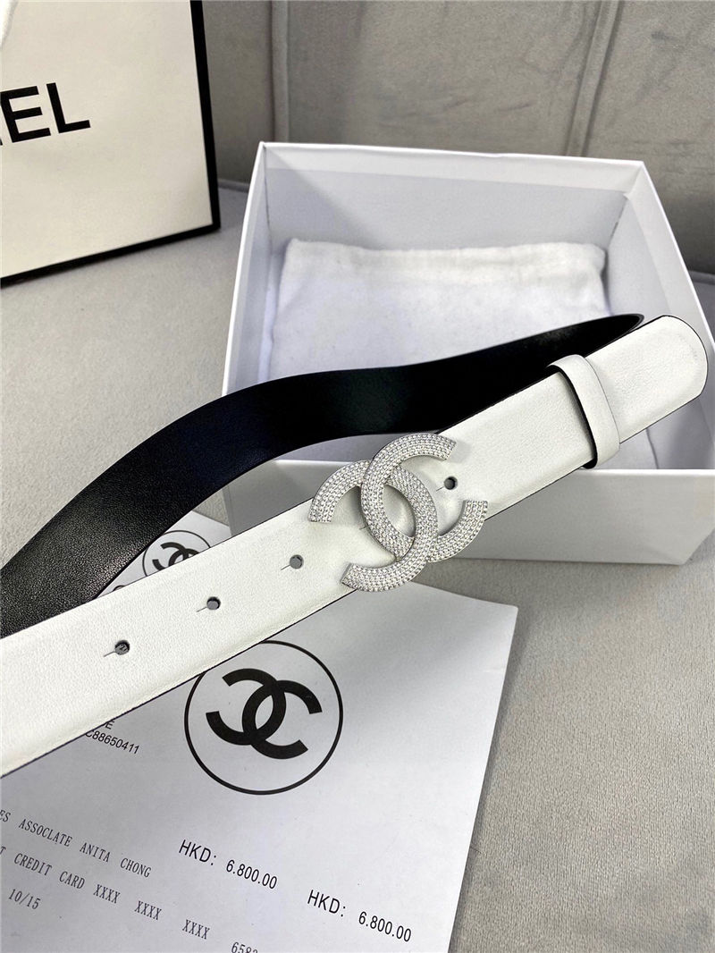 Chanel BELT Calfskin Gold/Silver Metal & Strass 30MM 2-1005 White 2022 High