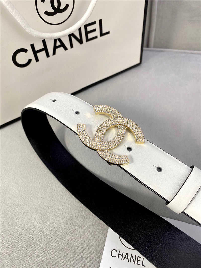 Chanel BELT Calfskin Gold/Silver Metal & Strass 30MM 2-1005 White 2022 High