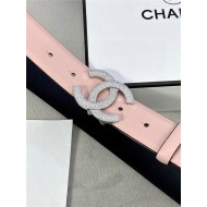 Chanel BELT Calfskin Gold/Silver Metal & Strass 30MM 2-1005 Pink 2022 High