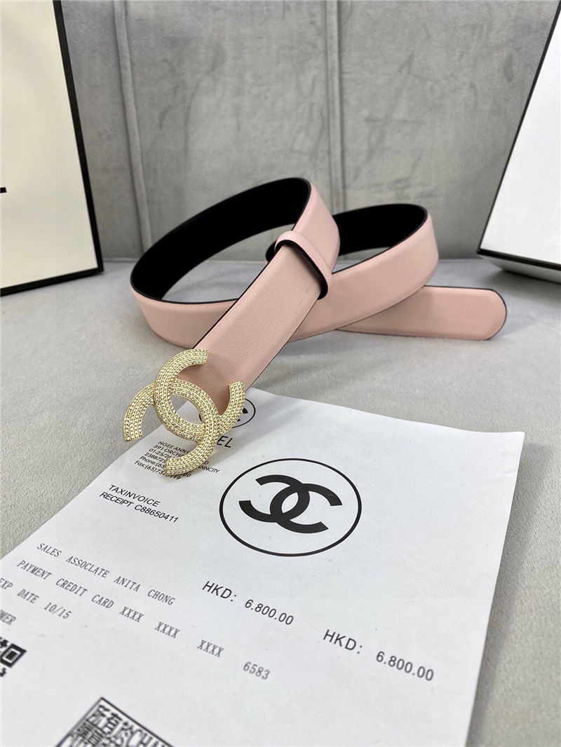 Chanel BELT Calfskin Gold/Silver Metal & Strass 30MM 2-1005 Pink 2022 High