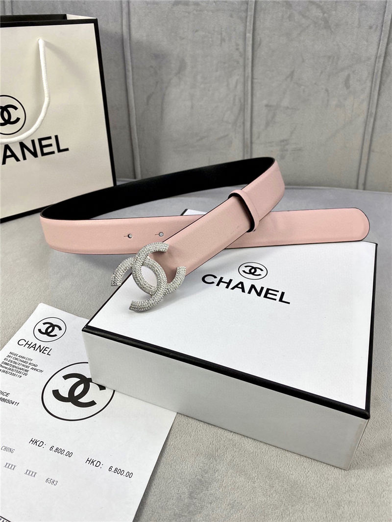 Chanel BELT Calfskin Gold/Silver Metal & Strass 30MM 2-1005 Pink 2022 High