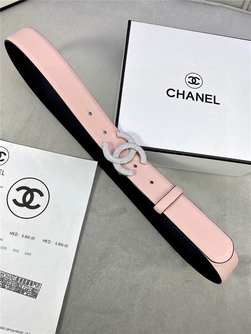 Chanel BELT Calfskin Gold/Silver Metal & Strass 30MM 2-1005 Pink 2022 High