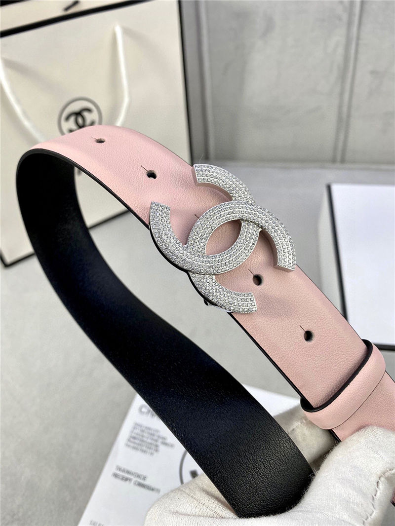 Chanel BELT Calfskin Gold/Silver Metal & Strass 30MM 2-1005 Pink 2022 High