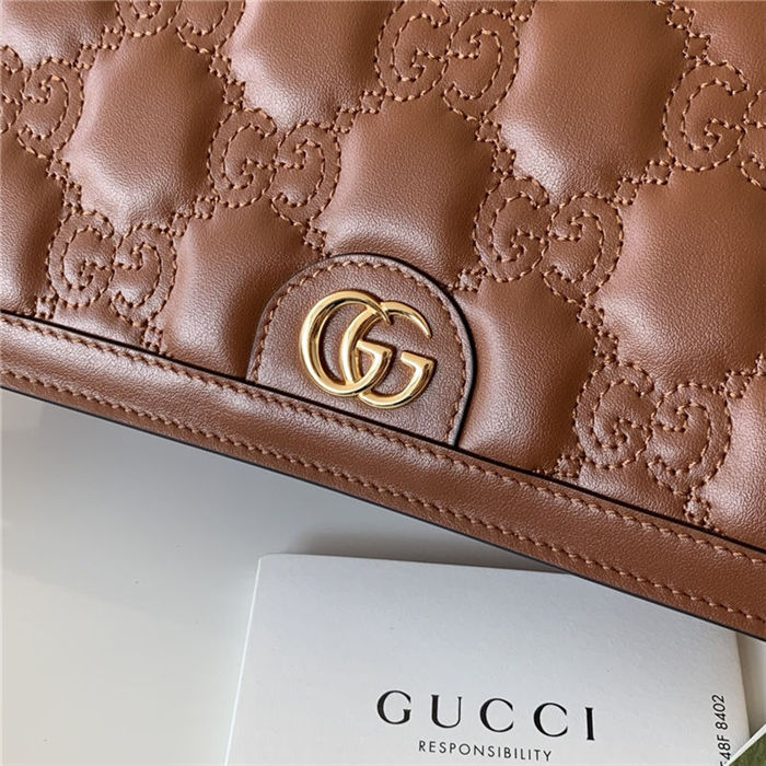 Gucci GG Matelassé chain wallet 723787 Leather Brown High