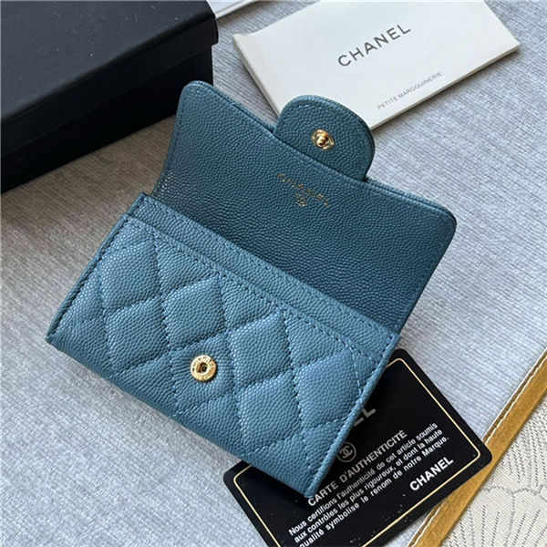 CLASSIC CARD HOLDER AP0214 Grained Calfskin Blue Gold-Tone Metal High