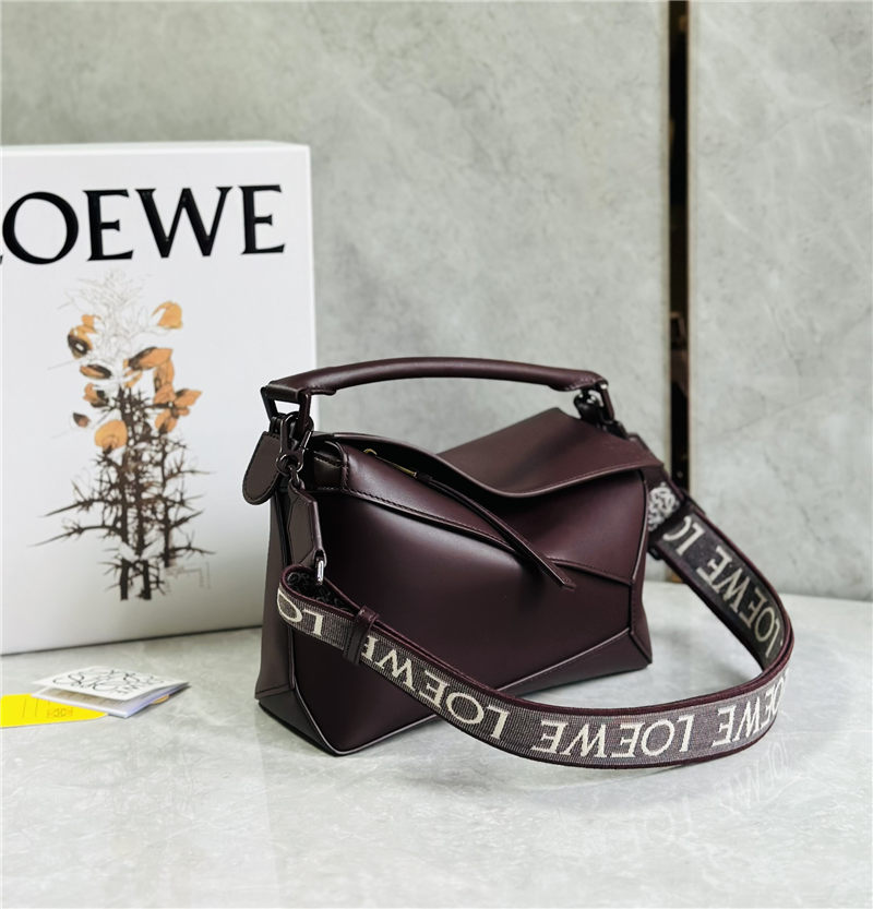 Small Puzzle bag in satin calfskin with jacquard strap Sang De Boeuf Glaze High