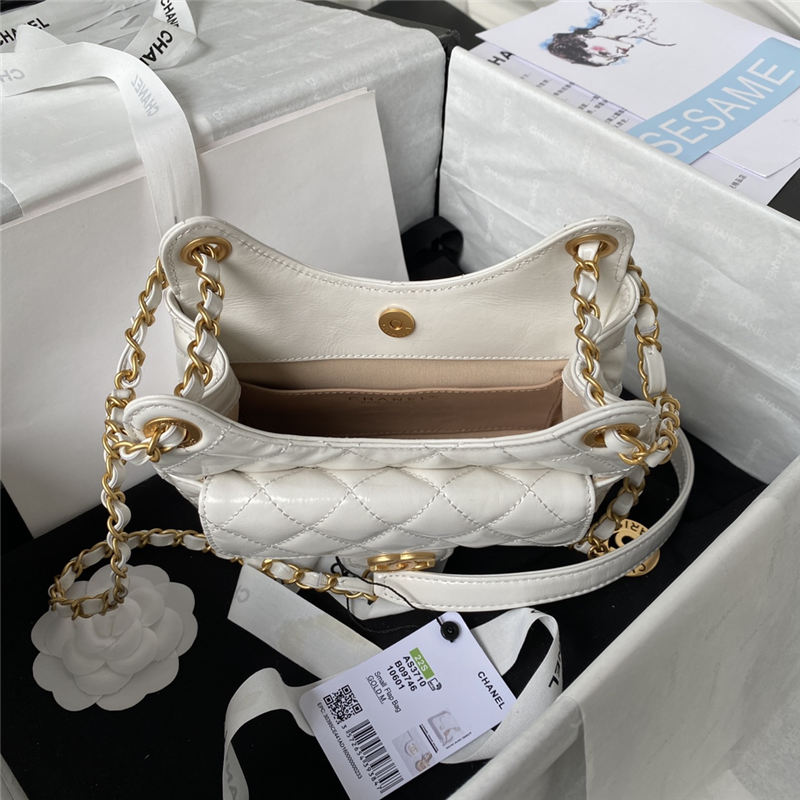 SMALL HOBO HANDBAG AS3710 Shiny Crumpled Calfskin & Gold-Tone Metal White A