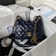 SMALL HOBO HANDBAG AS3710 Shiny Crumpled Calfskin & Gold-Tone Metal Navy A