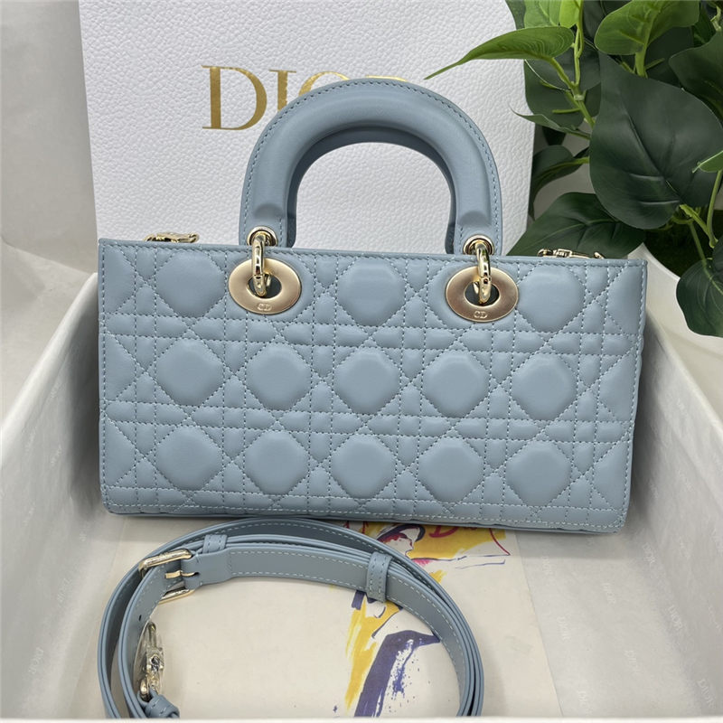 LADY D-JOY BAG MEDIUM Cannage Lambskin Grey Blue High