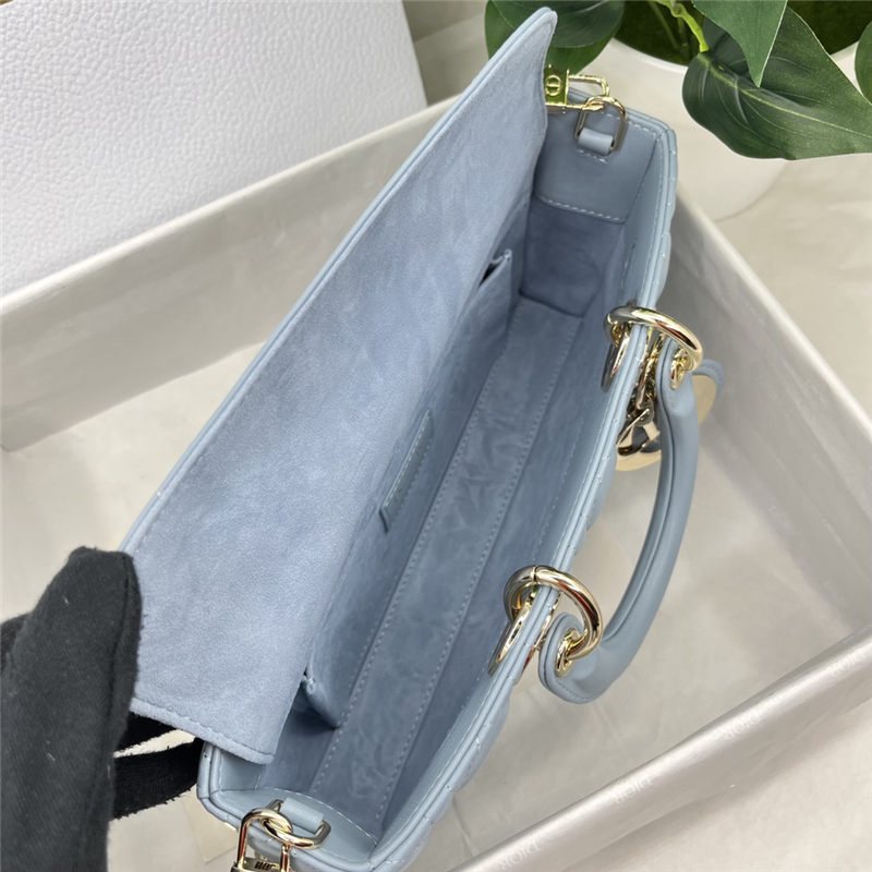 LADY D-JOY BAG MEDIUM Cannage Lambskin Grey Blue High