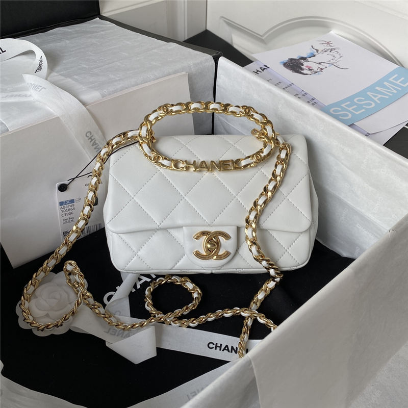 Small Flap Bag Lambskin & Gold-Tone Metal AS3749 White A