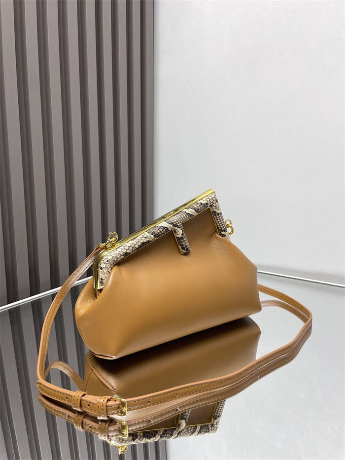 Fendi First Small Leather Bag with exotic details Caramel High