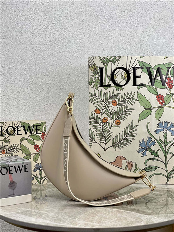 Small LOEWE Luna bag in satin calfskin and jacquard Light Oat High