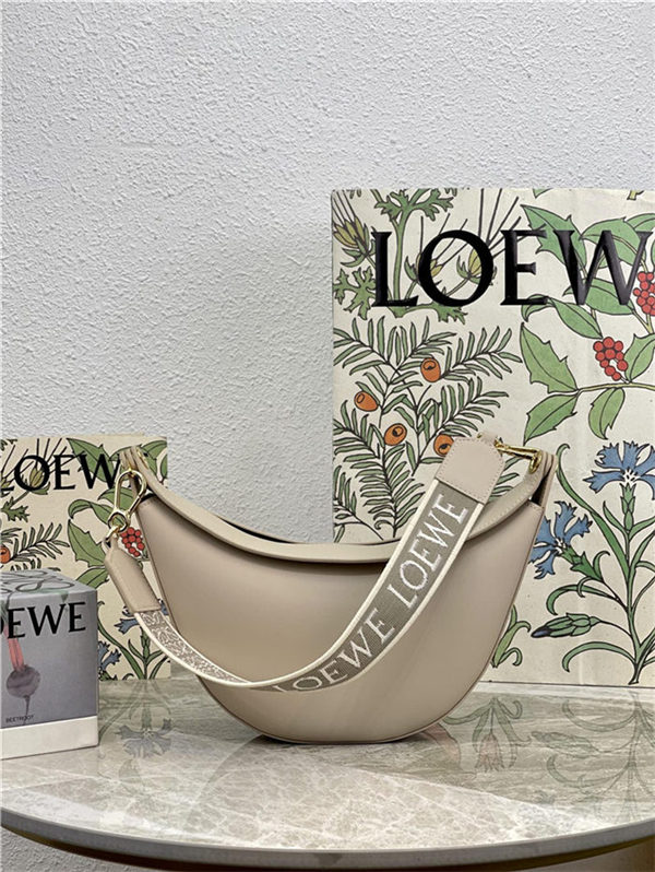 Small LOEWE Luna bag in satin calfskin and jacquard Light Oat High