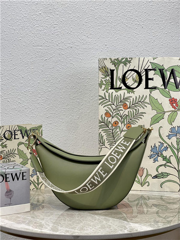 Small LOEWE Luna bag in satin calfskin and jacquard Green High