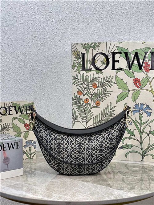 Small LOEWE Luna bag in Anagram jacquard and classic calfskin Black High