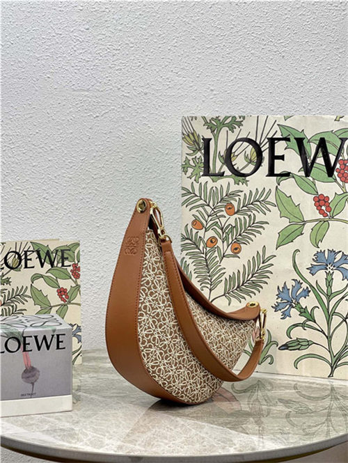 Small LOEWE Luna bag in Anagram jacquard and classic calfskin Pecan High