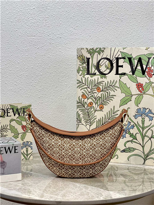 Small LOEWE Luna bag in Anagram jacquard and classic calfskin Pecan High