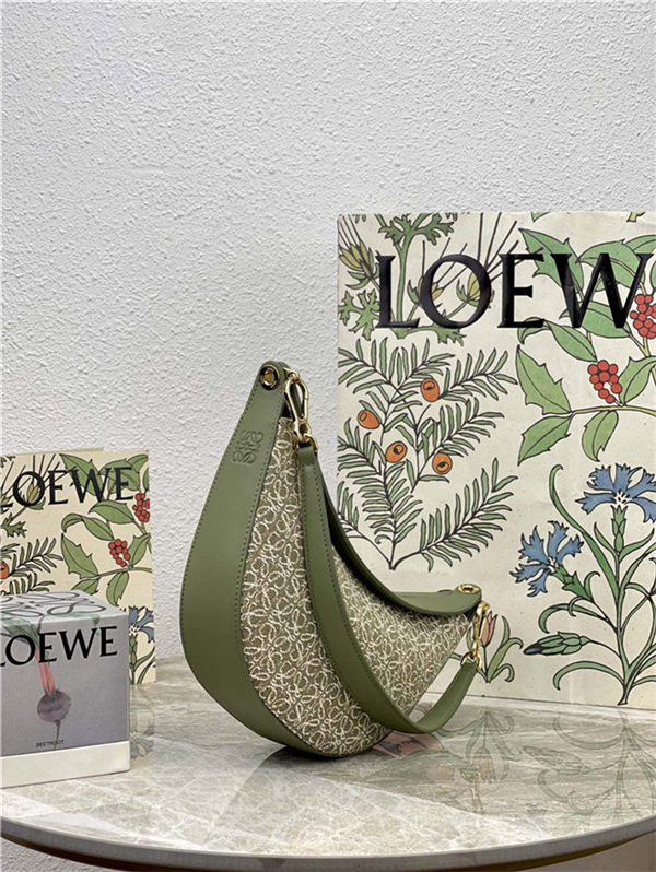 Small LOEWE Luna bag in Anagram jacquard and classic calfskin Green High