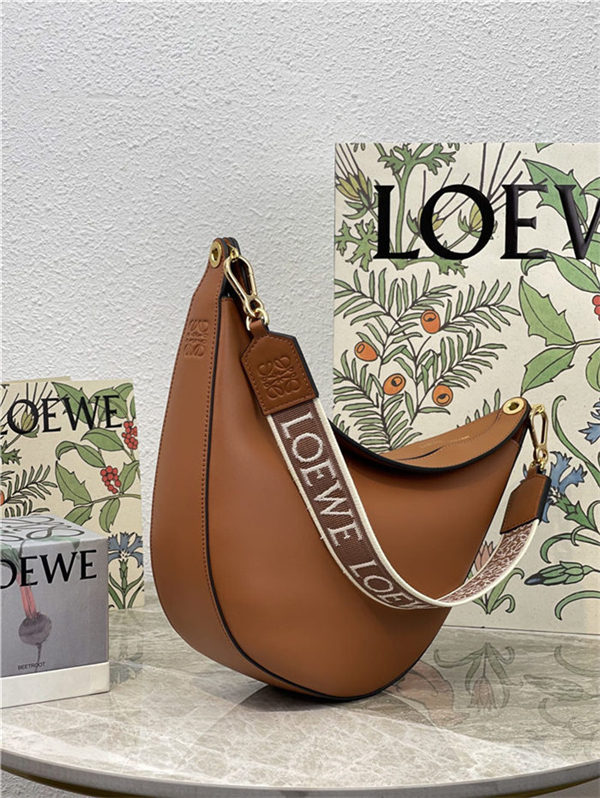 LOEWE Luna bag in in satin calfskin and jacquard Pecan High