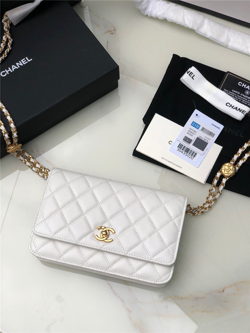 Chanel WALLET ON CHAIN AP2897 Grained Calfskin & Gold-Tone Metal AP2897 White A