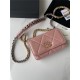 Chanel 19 WALLET ON CHAIN Shiny Lambskin, Gold/Silver-Tone & Ruthenium-Finish Metal Pink A