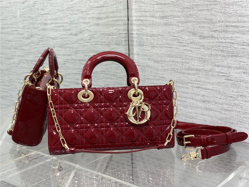 LADY D-JOY BAG MEDIUM Patent Cannage Calfskin Red High