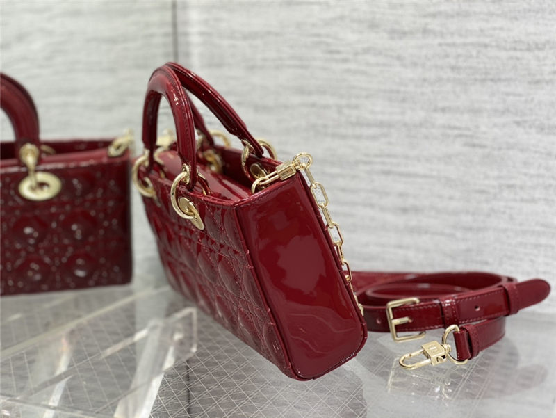 LADY D-JOY BAG MEDIUM Patent Cannage Calfskin Red High