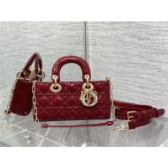 LADY D-JOY BAG SMALL Patent Cannage Calfskin Red High