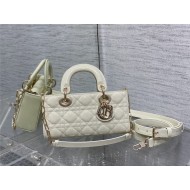 LADY D-JOY BAG SMALL Patent Cannage Calfskin White High