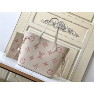 Louis Vuitton NEVERFULL MM Monogram Empreinte Crème Beige / Rose Trianon Pink M21579 High