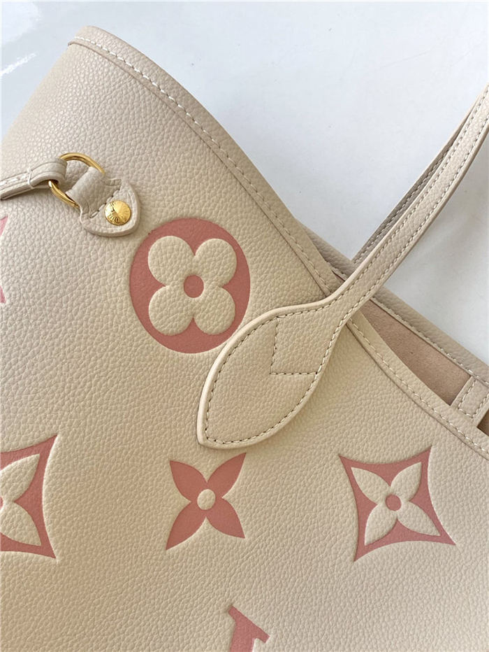 Louis Vuitton NEVERFULL MM Monogram Empreinte Crème Beige / Rose Trianon Pink M21579 High