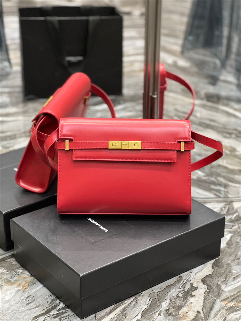 MANHATTAN SHOULDER BAG IN BOX SAINT LAURENT LEATHER Red High