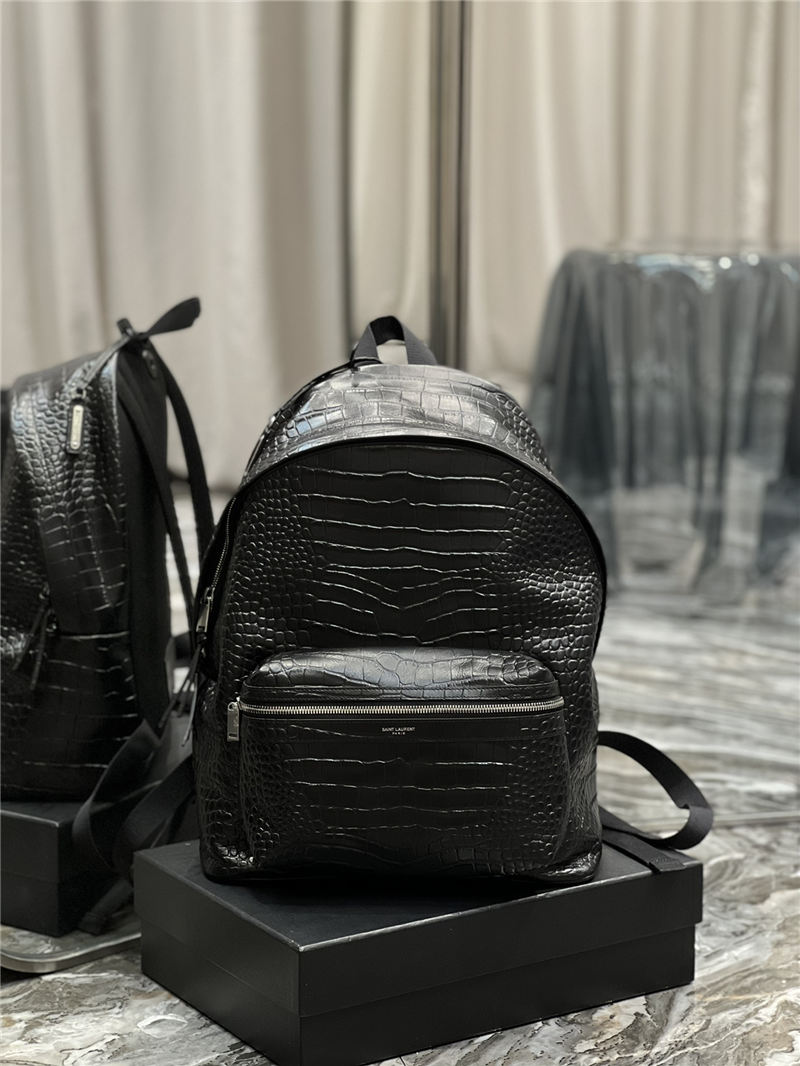 YSL CITY BACKPACK IN CROCODILE-EMBOSSED LEATHER High