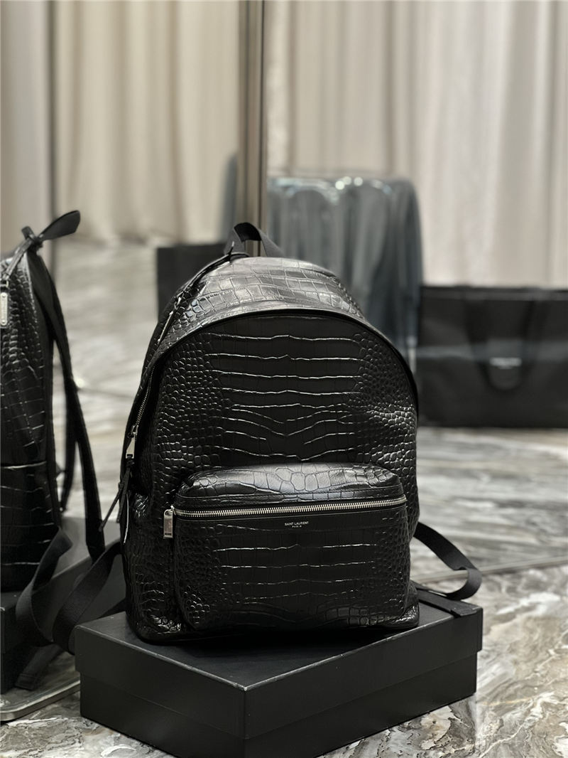 YSL CITY BACKPACK IN CROCODILE-EMBOSSED LEATHER High