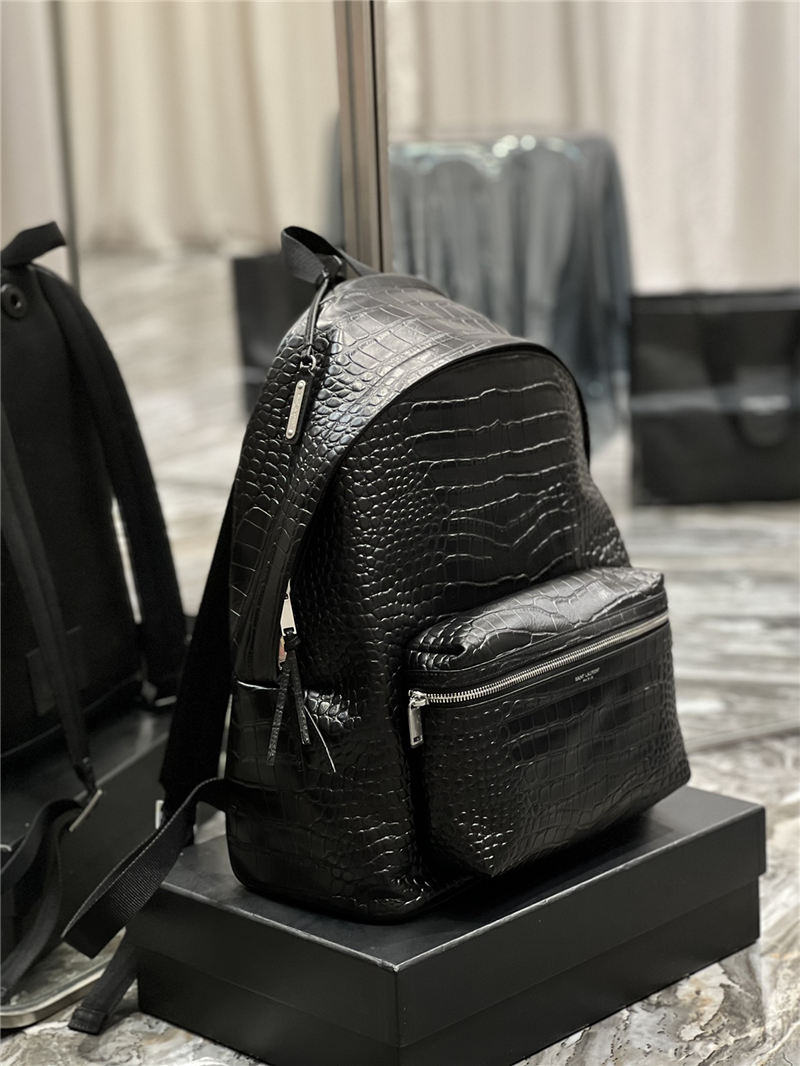 YSL CITY BACKPACK IN CROCODILE-EMBOSSED LEATHER High